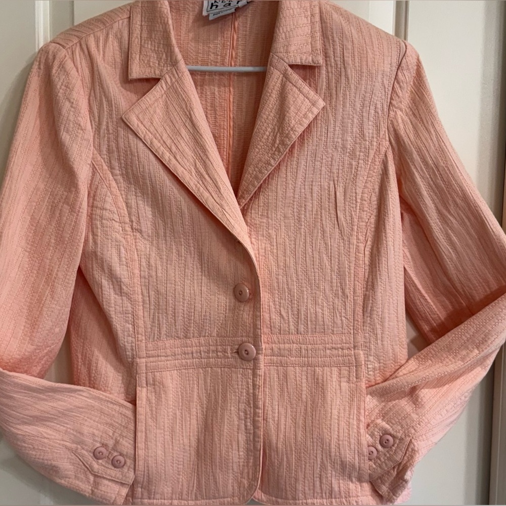 Keren Hart Peach Textured Cotton Stretch Blazer Jacket Size 10